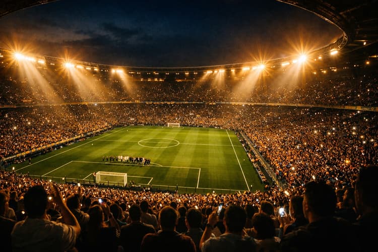 Packed stadium with electric atmosphere