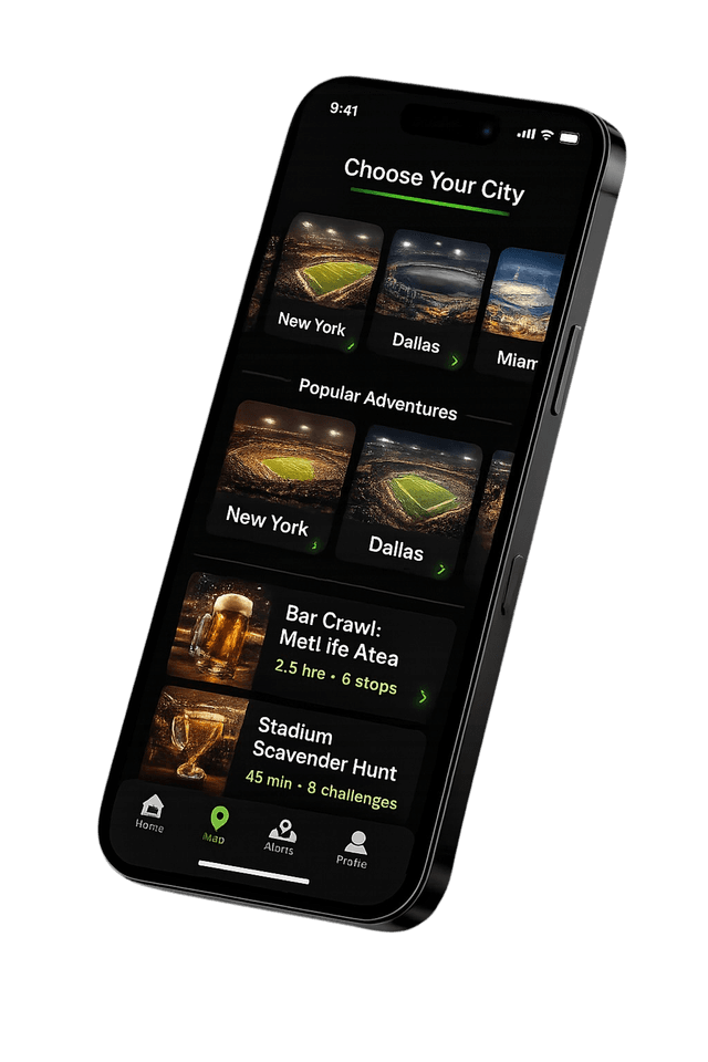 App screen: Choose Your City & Adventure