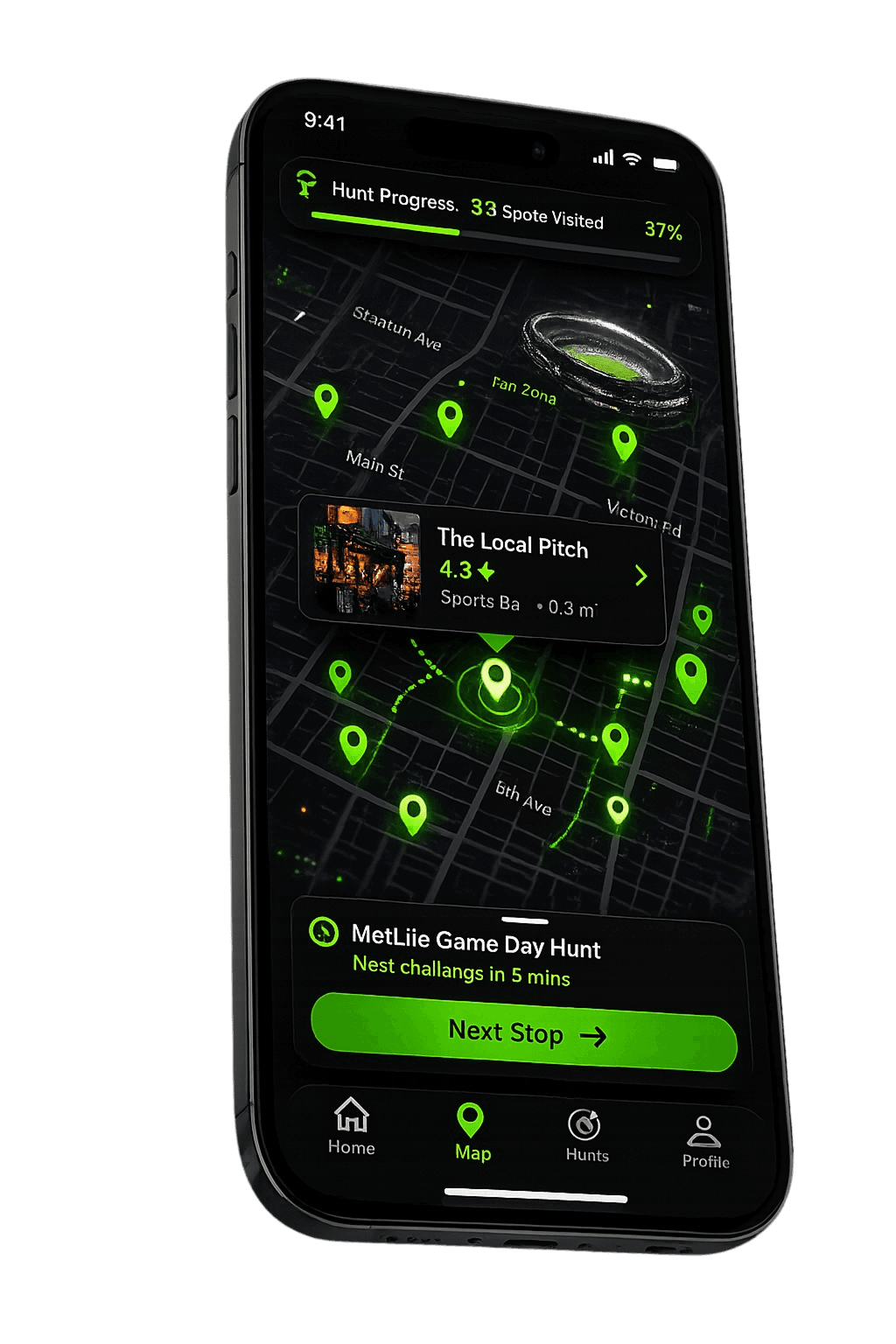 Football Underground app showing interactive map
